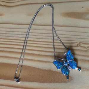 Blue Fire Opal Butterfly Necklace